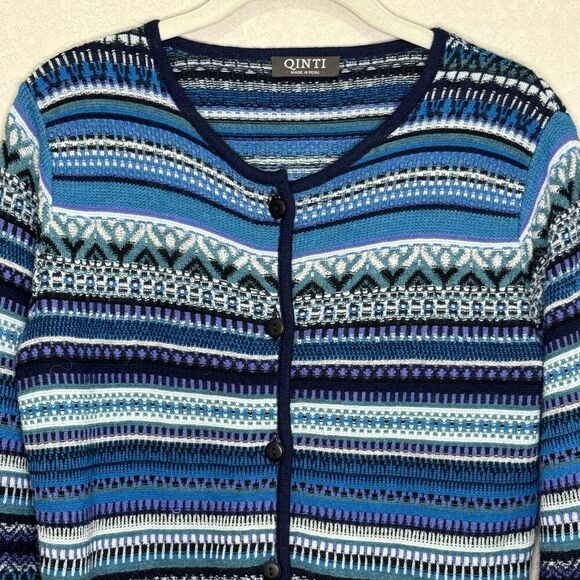 QINTI Sweater Womens Small Blue Multicolor 100% Baby Alpaca Button Cardigan Peru - Picture 4 of 7